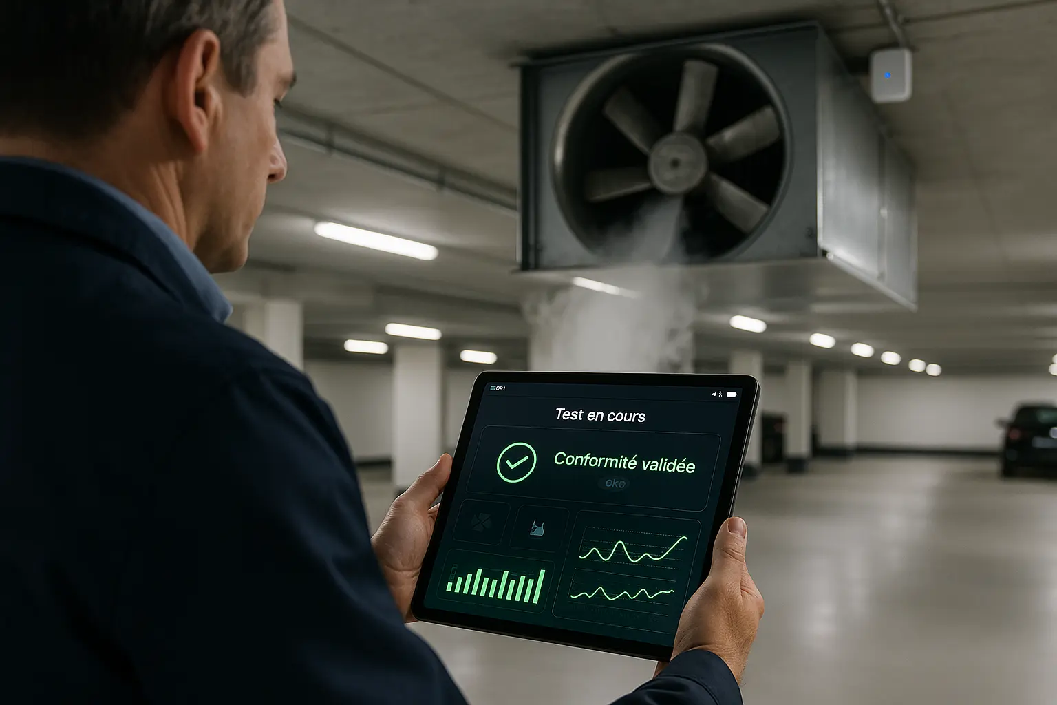 exutoire de désenfumage sur immeuble tertiaire, intervention Alise SSI en Auvergne-Rhône-Alpes — automatisation tests des