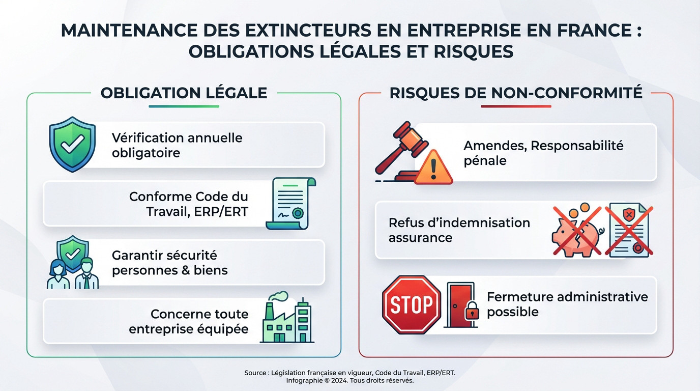 Maintenance extincteur Lyon : vérification obligatoire 1 Alise SSI – Sécurité et Sérénité Assurée Alise Technicien vérifiant la conformité d'un extincteur dans un local professionnel