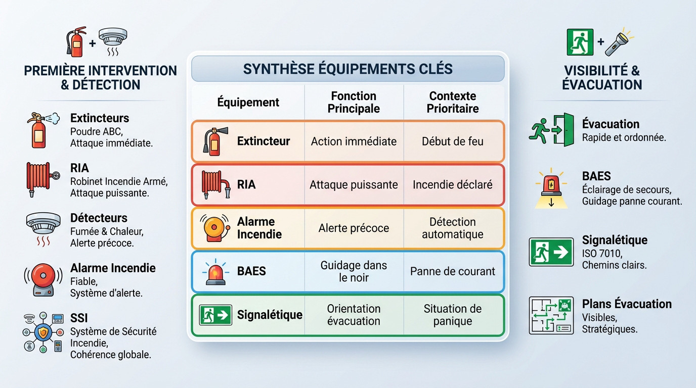 Protection incendie Vénissieux : Expert zone industrielle 2 Sécurité et Sérénité Assurée Alise SSI Équipements clés de protection incendie industrielle : extincteurs, RIA et signalétique