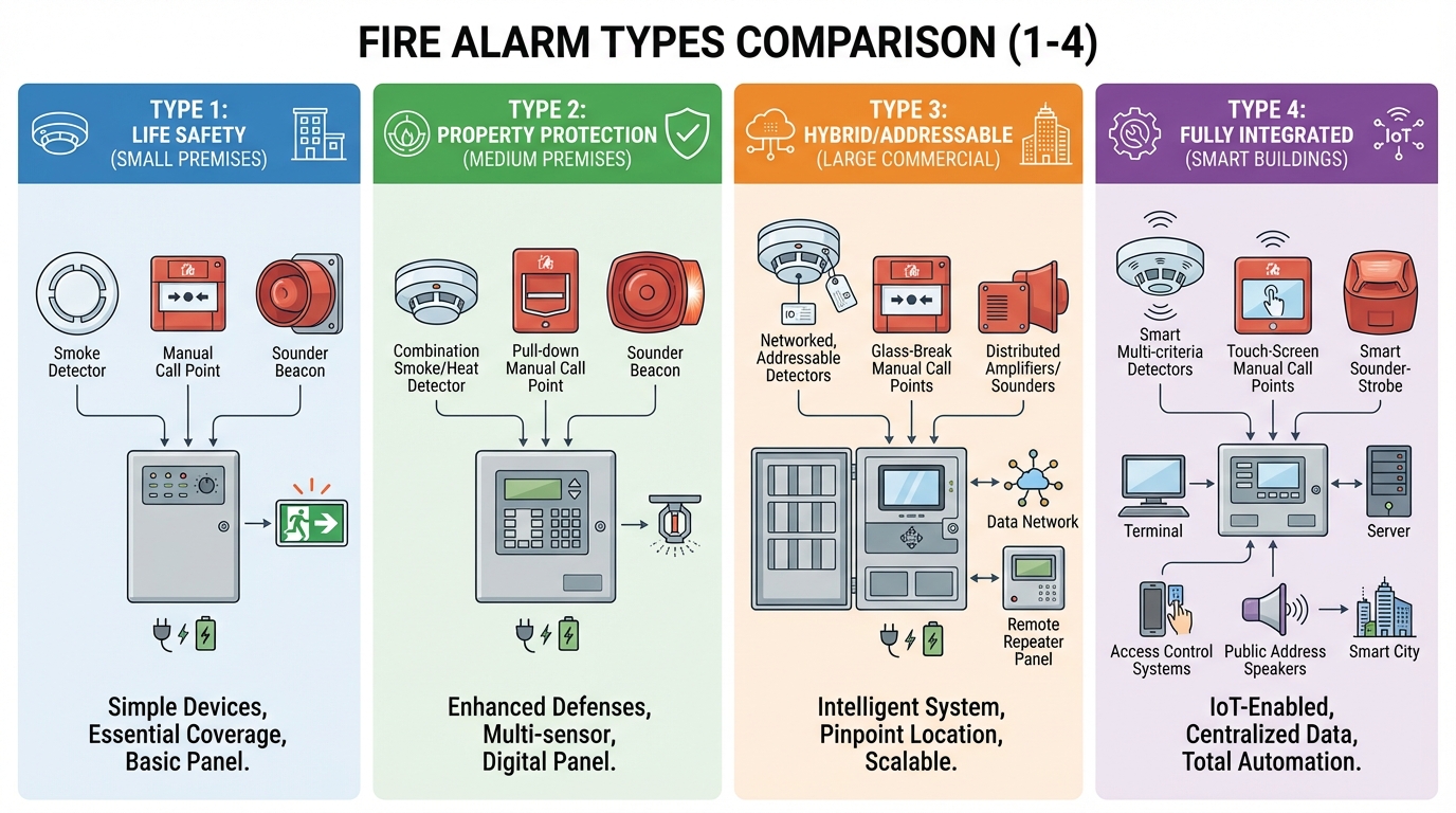 Alarme incendie type 1 vs type 4 : comparatif et obligations 4 Alise SSI – Sécurité et Sérénité Assurée Alise Comparatif des équipements d’alarme incendie du type 1 au type 4