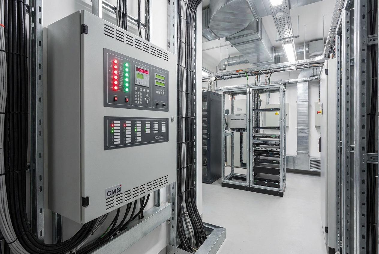 Quel système SSI choisir pour un ERP 5ème catégorie ? 1 Alise SSI – Sécurité et Sérénité Assurée Alise Panneau de controle CMSI avec voyants lumineux dans une salle technique