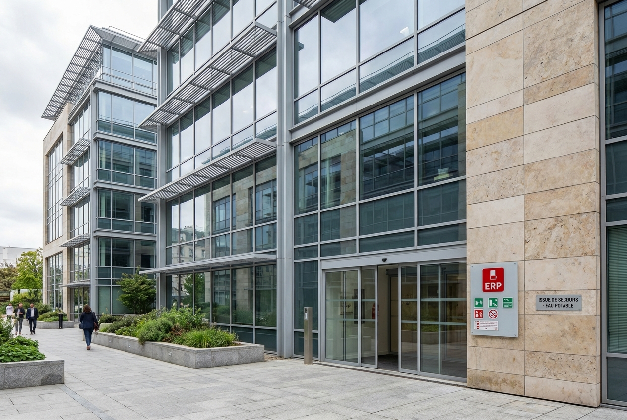 Quel système SSI choisir pour un ERP 5ème catégorie ? 3 Alise SSI – Sécurité et Sérénité Assurée Alise Entree d un etablissement recevant du public avec signaletique securite incendie