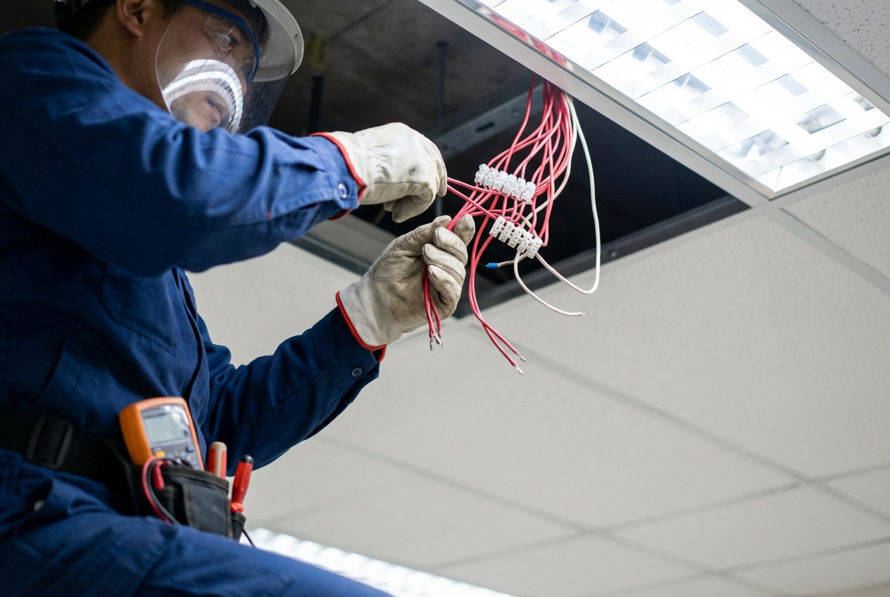 Quel système SSI choisir pour un ERP 5ème catégorie ? 4 Alise SSI – Sécurité et Sérénité Assurée Alise Technicien securite incendie verifiant le cablage d un systeme de detection