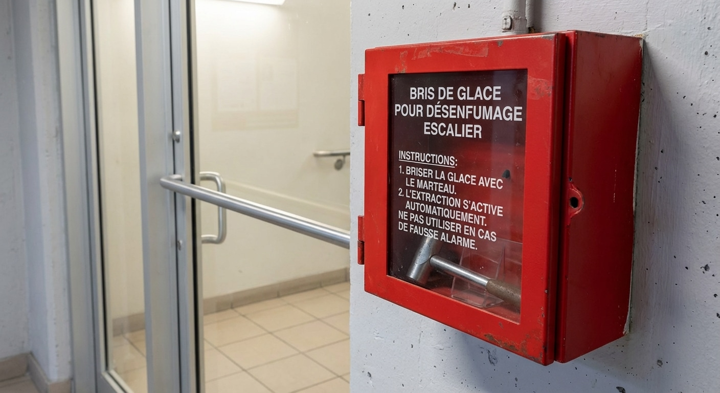 Désenfumage escalier obligatoire : Les règles à connaître 4 Sécurité et Sérénité Assurée Alise SSI Boitier bris de glace commande desenfumage escalier