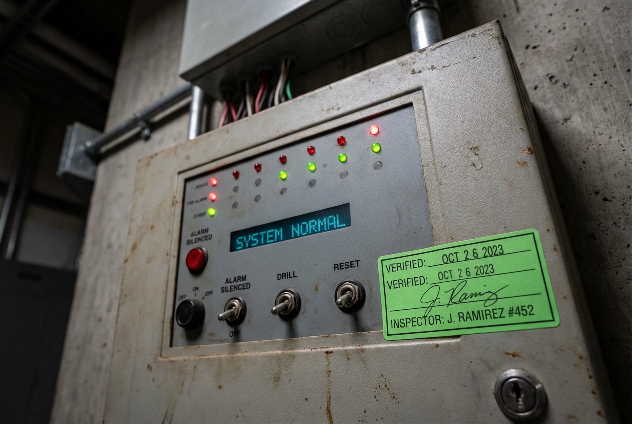 Rapport de vérification SSI : contenu, modèle et obligations 3 Alise SSI – Sécurité et Sérénité Assurée Alise Tableau de contrôle sécurité incendie avec vignette de vérification