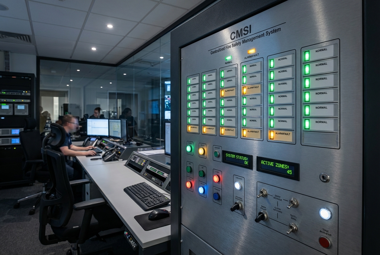 Mise en sécurité incendie d’un bâtiment : les 5 fonctions du SMSI 1 Alise SSI – Sécurité et Sérénité Assurée Alise Tableau CMSI avec indicateurs de zones allumés