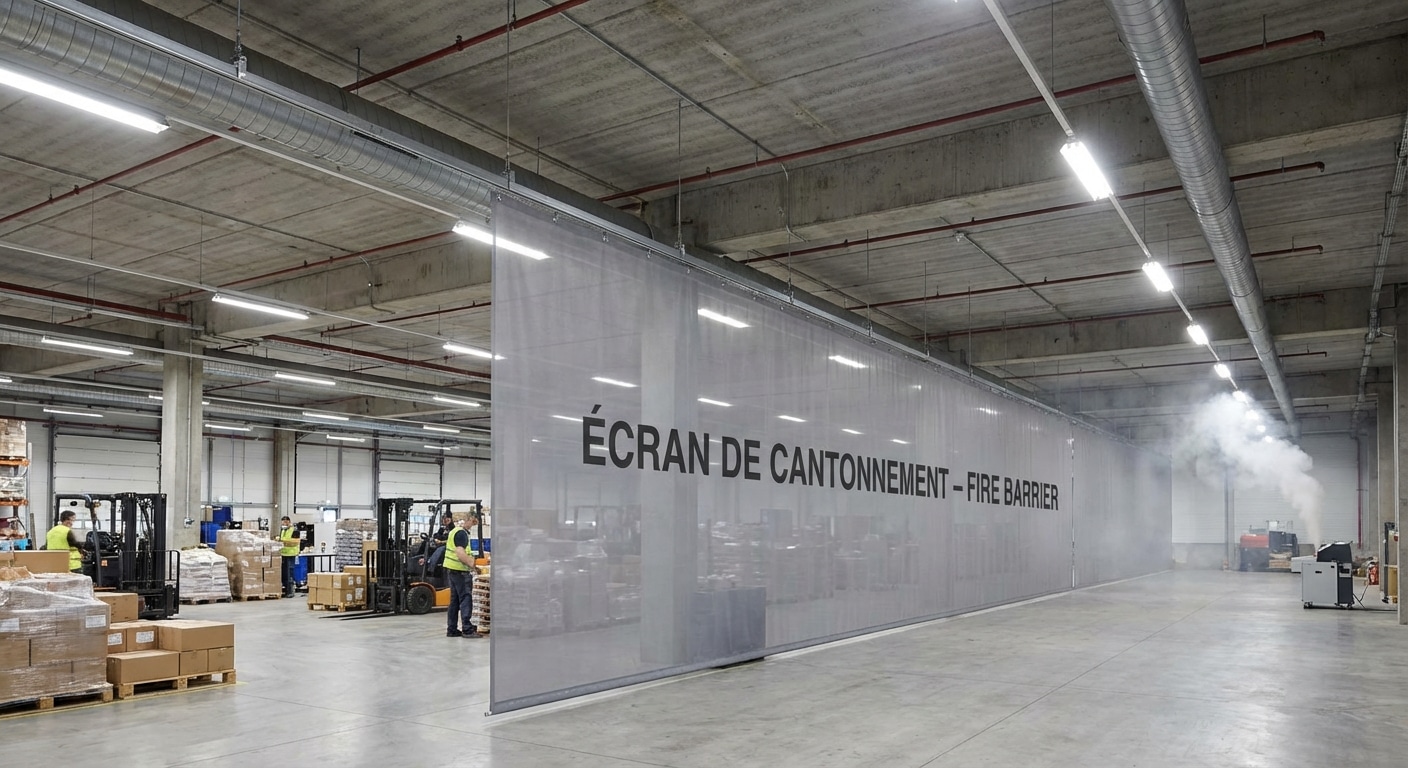 Calculer le désenfumage ERP : méthode et formules IT 246 2 Sécurité et Sérénité Assurée Alise SSI Ecran de cantonnement suspendu au plafond zone desenfumage