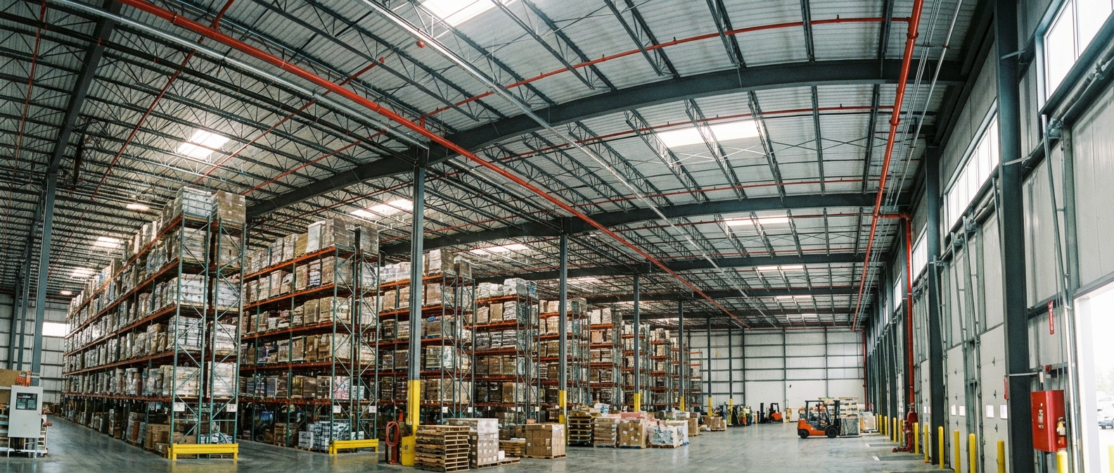 Détecteur linéaire de fumée : fonctionnement et applications 3 Alise SSI – Sécurité et Sérénité Assurée Alise Intérieur d'entrepôt avec détecteurs linéaires de fumée visibles près du plafond