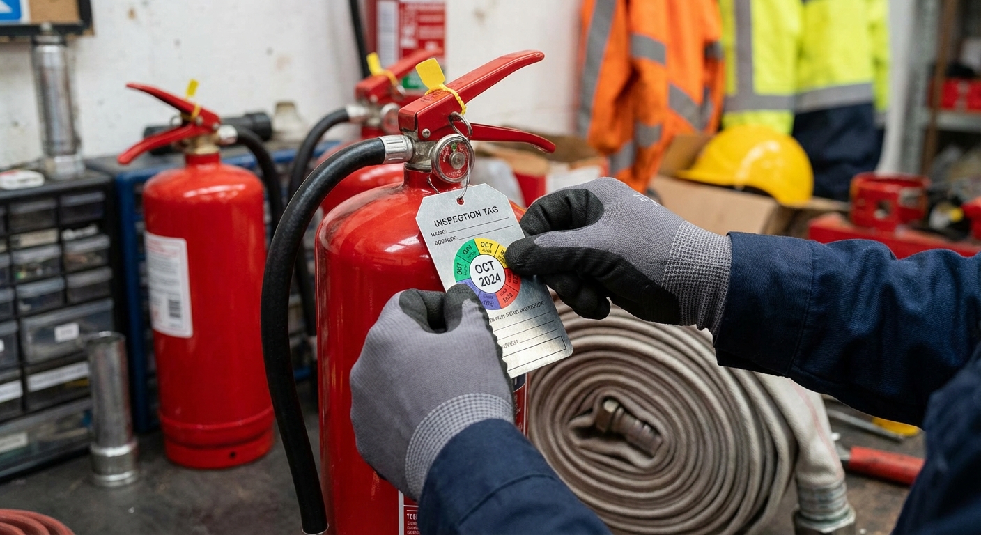 Contrôle technique incendie : qui peut le réaliser et à quelle fréquence ? 4 Alise SSI – Sécurité et Sérénité Assurée Alise Équipements de sécurité incendie étiquetés avec dates d'inspection