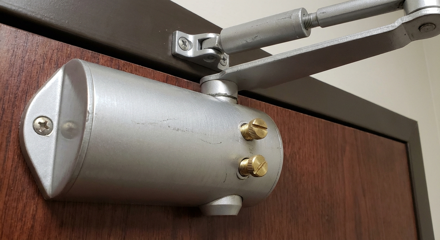 Ferme-porte pour porte coupe-feu : réglages et normes 1 Alise SSI – Sécurité et Sérénité Assurée Alise Mécanisme de ferme-porte hydraulique installé sur une porte coupe-feu