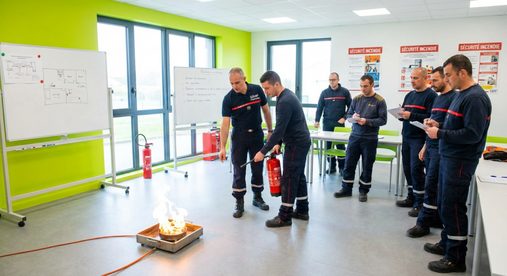 Formation SSIAP 1 : programme, prérequis et débouchés 17 Alise SSI – Sécurité et Sérénité Assurée Alise Formation SSIAP 1 avec instructeur et stagiaires en centre de formation incendie