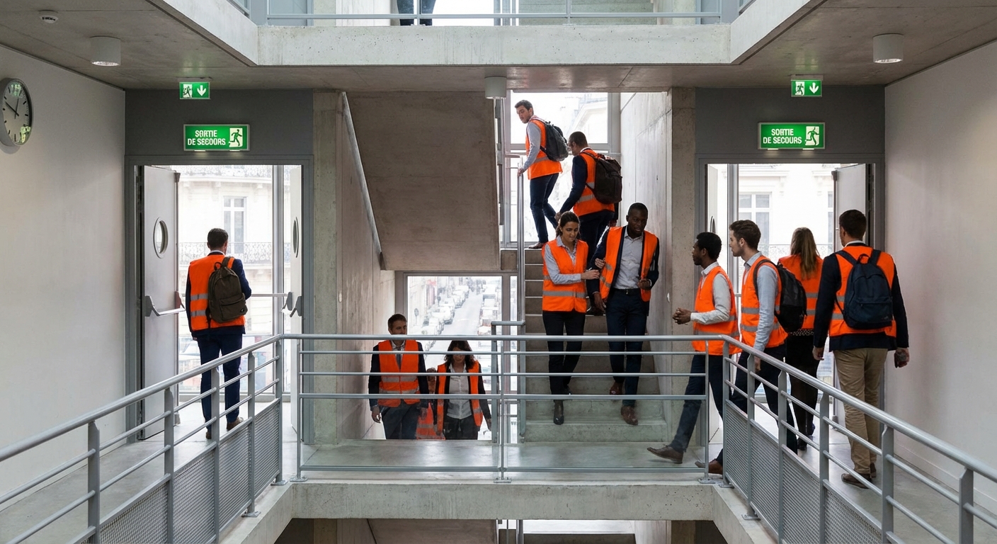 Exercice d'évacuation incendie en entreprise