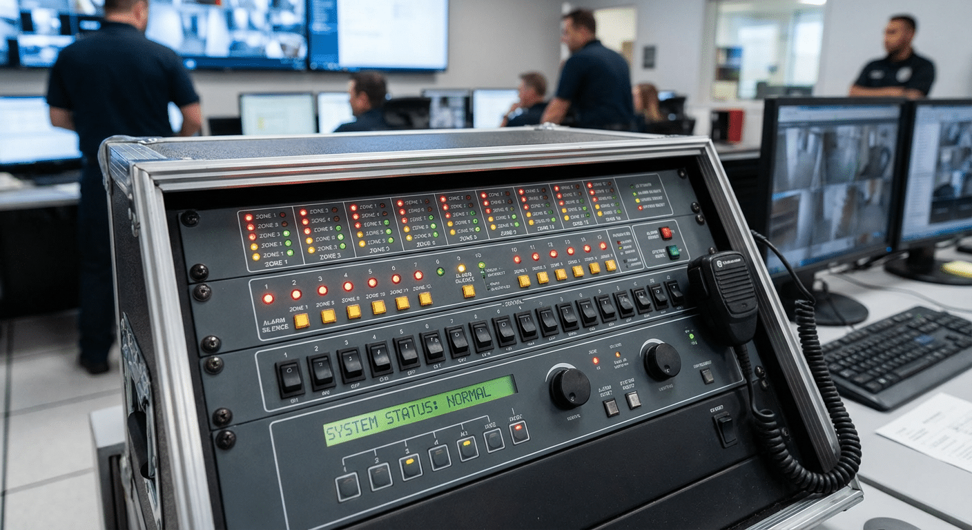 Panneau CMSI avec indicateurs LED et commandes de zones pour la mise en securite incendie