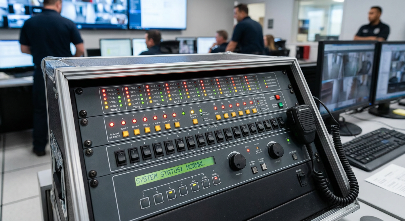 Panneau CMSI avec indicateurs LED et commandes de zones pour la mise en securite incendie