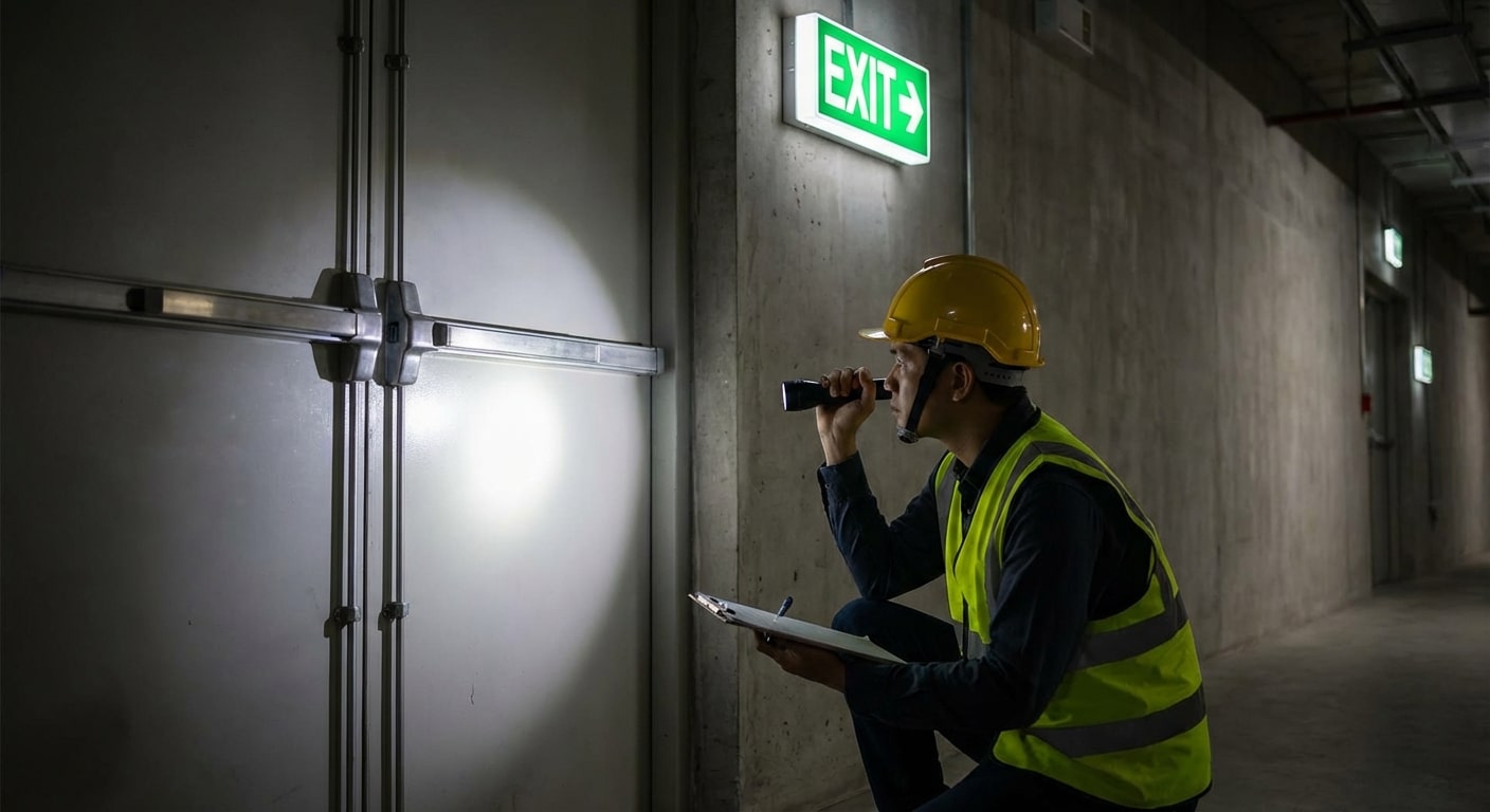 Audit en sécurité incendie : étapes et contrôle 2 Sécurité et Sérénité Assurée Alise SSI Sortie secours avec barre anti-panique et signalisation