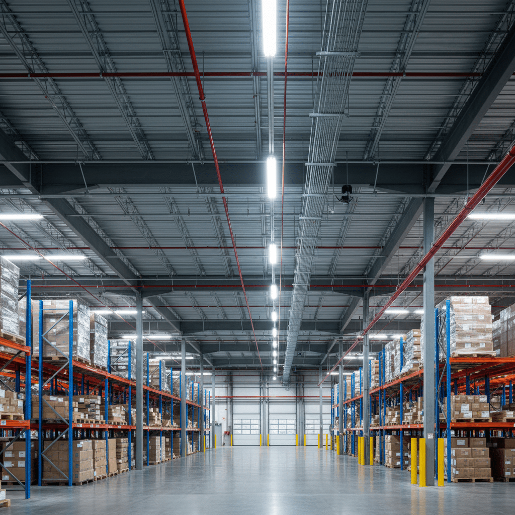 Alarme incendie pour entrepôt logistique : quel système choisir ? 2 Sécurité et Sérénité Assurée Alise SSI Câble de détection linéaire de chaleur installé au plafond d'un entrepôt logistique