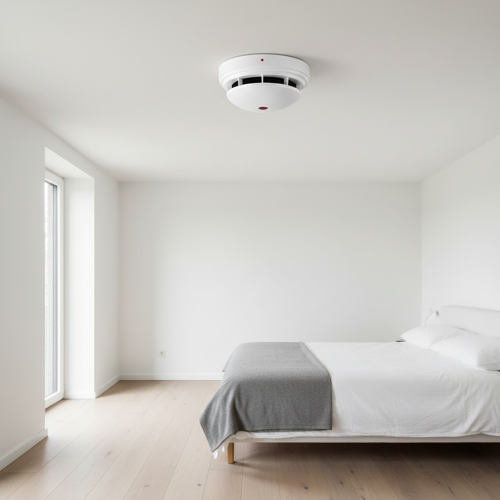Détecteur autonome avertisseur de fumée installé au plafond d un logement