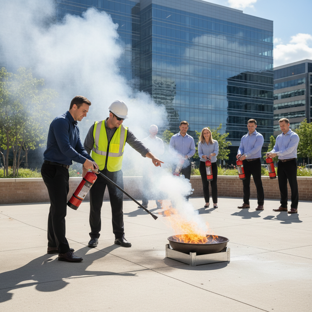 Extincteur CO2 ou poudre : lequel choisir pour votre entreprise ? 2 Sécurité et Sérénité Assurée Alise SSI Formation manipulation extincteurs en entreprise avec exercice pratique