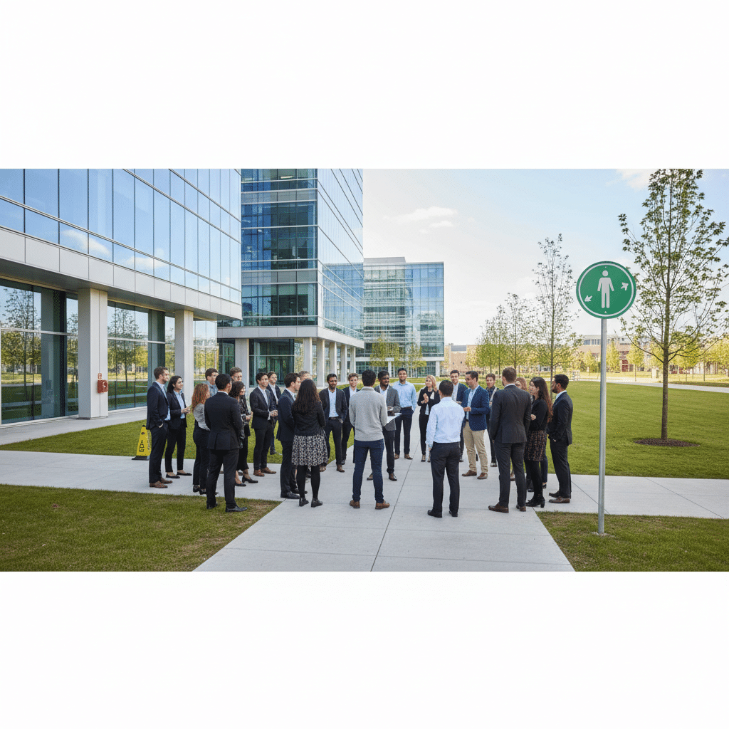 Formation équipier de première intervention (EPI) : programme et durée 2 Sécurité et Sérénité Assurée Alise SSI Groupe de salariés participant à un exercice d'évacuation incendie dans une entreprise