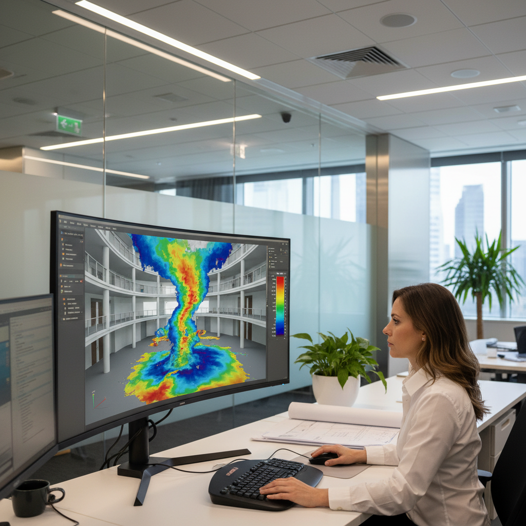 IT 246 désenfumage : comprendre l’instruction technique 2 Sécurité et Sérénité Assurée Alise SSI Ingénieur utilisant un logiciel de simulation CFD pour étude de désenfumage