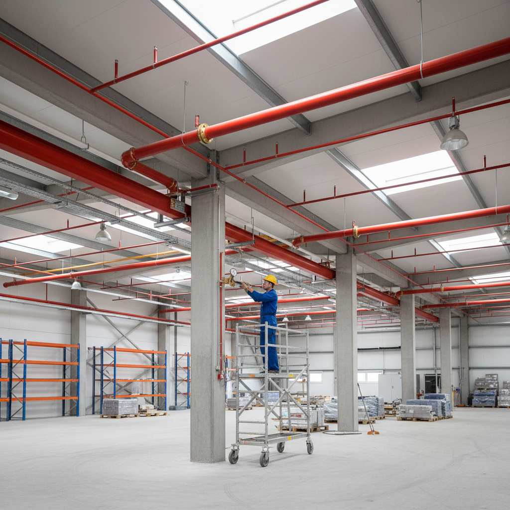 Installation sprinkler : prix, normes et avantages pour votre bâtiment 11 Sécurité et Sérénité Assurée Alise SSI Installation de têtes sprinklers sur un réseau de canalisations dans un bâtiment industriel