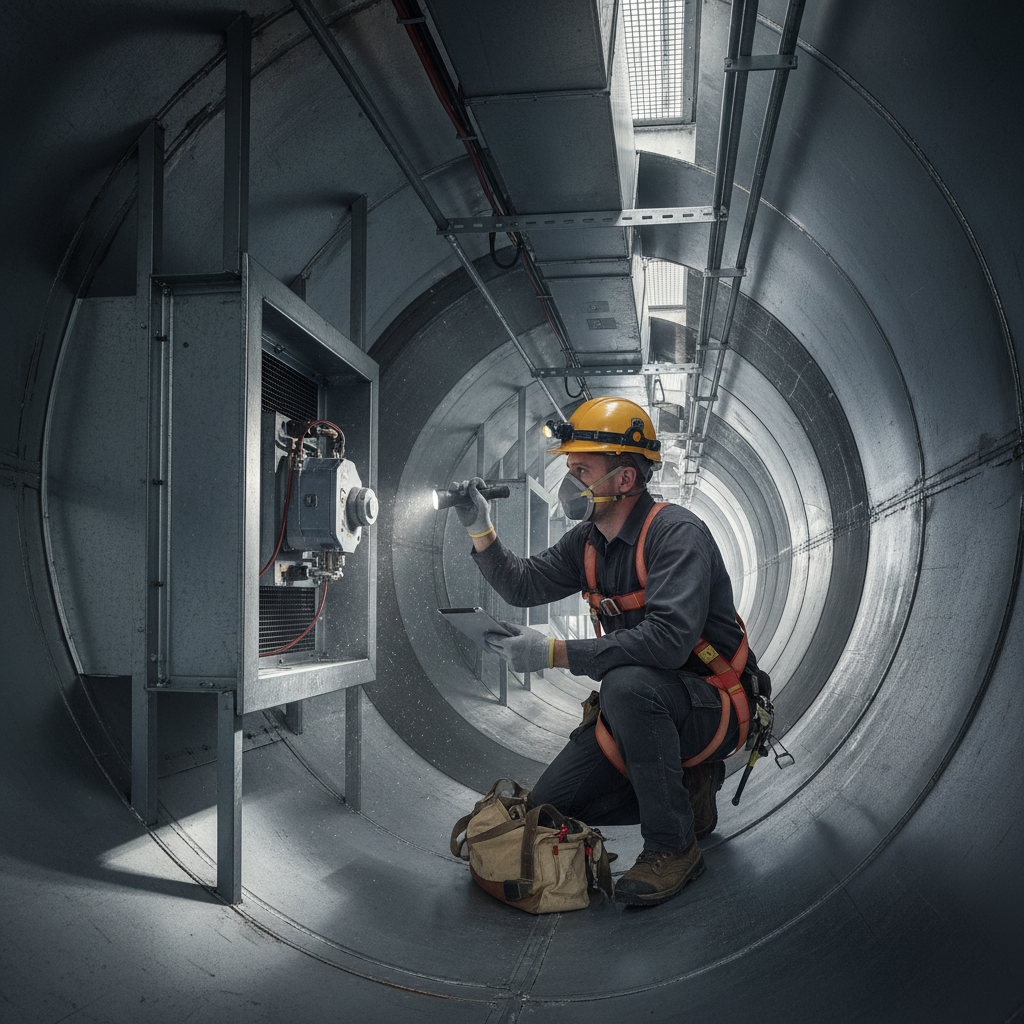 Clapet coupe-feu : rôle dans le compartimentage et maintenance 1 Alise SSI – Sécurité et Sérénité Assurée Alise Technicien inspectant un clapet coupe-feu dans une gaine de ventilation lors d'une visite de maintenance