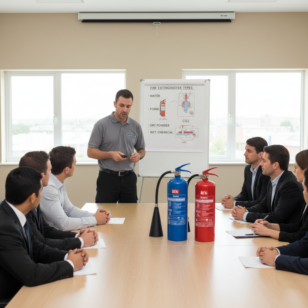 Formation équipier de première intervention (EPI) : programme et durée 1 Alise SSI – Sécurité et Sérénité Assurée Alise Formateur expliquant les différents types d'extincteurs lors d'une formation EPI