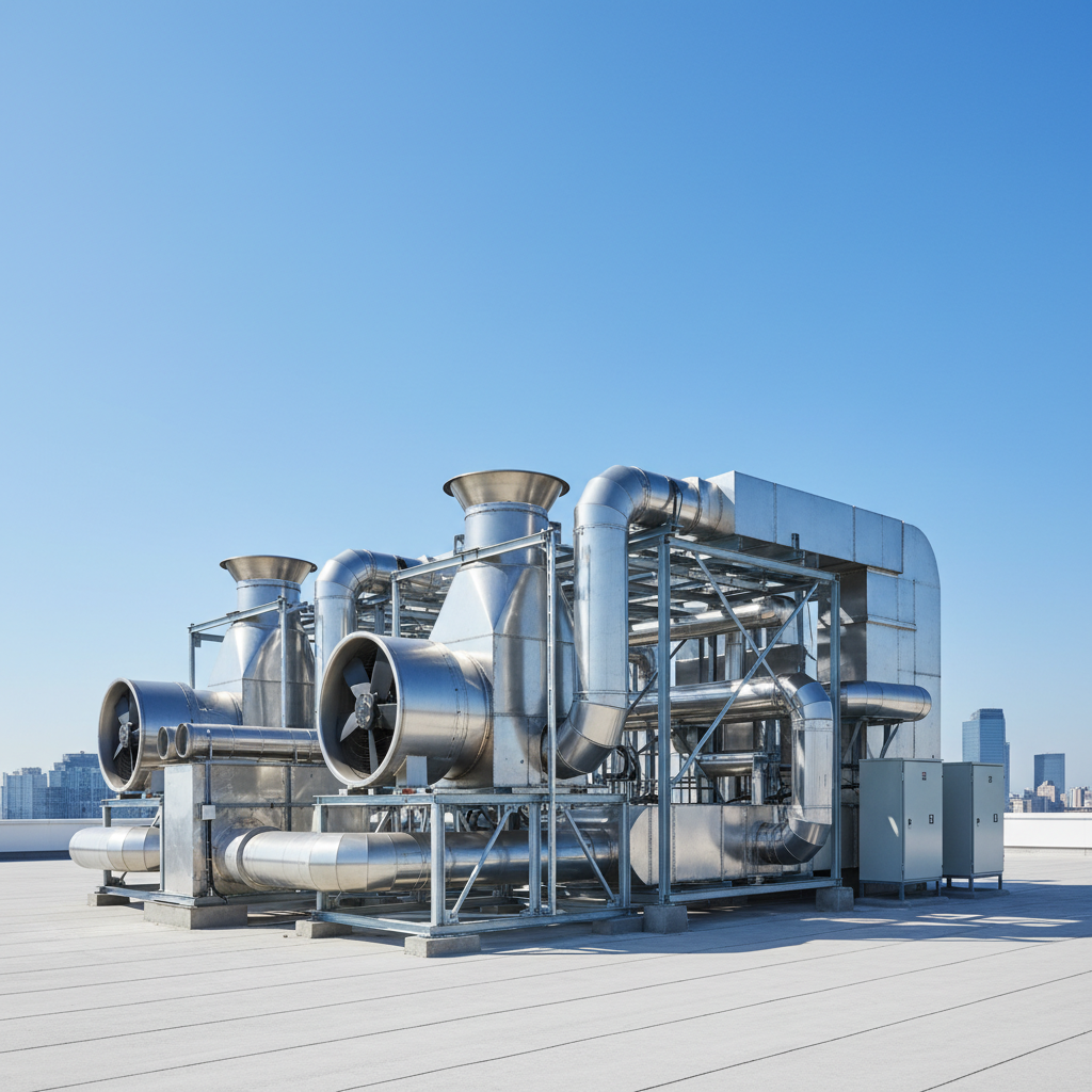 Système de désenfumage mécanique installé en toiture d'un bâtiment commercial