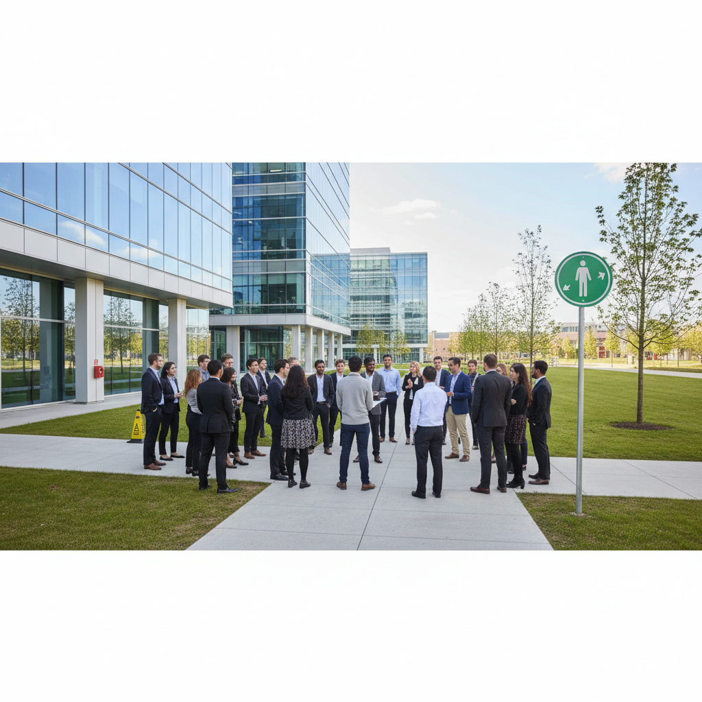 Formation équipier de première intervention (EPI) : programme et durée 2 Alise SSI – Sécurité et Sérénité Assurée Alise Groupe de salariés participant à un exercice d'évacuation incendie dans une entreprise