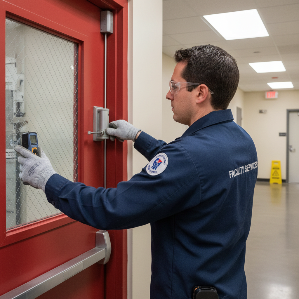 Ferme-porte pour porte coupe-feu : réglages et normes 2 Alise SSI – Sécurité et Sérénité Assurée Alise Technicien professionnel réglant la vitesse de fermeture sur un ferme-porte de porte coupe-feu
