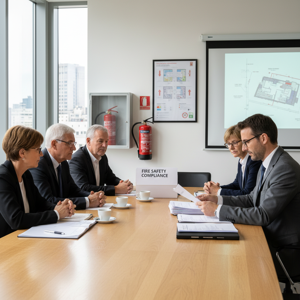 Sécurité incendie en copropriété : obligations du syndic 1 Alise SSI – Sécurité et Sérénité Assurée Alise Réunion du syndic de copropriété avec les copropriétaires discutant de la sécurité incendie du bâtiment