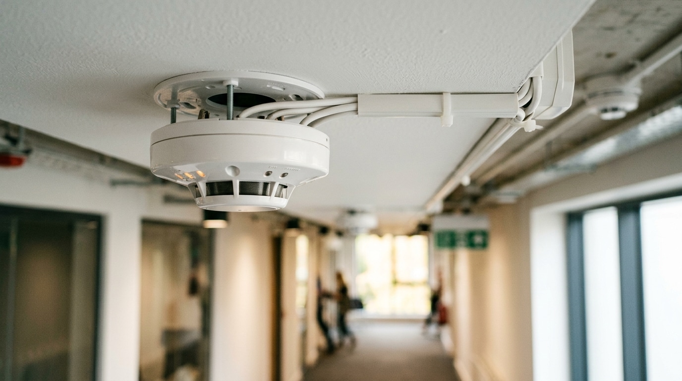 Alarme incendie Lyon : coûts, délais et obligations selon le type d'établissement 1 Sécurité et Sérénité Assurée Alise SSI Technicien SSI procédant à l'installation d'un détecteur automatique d'incendie dans un ERP lyonnais