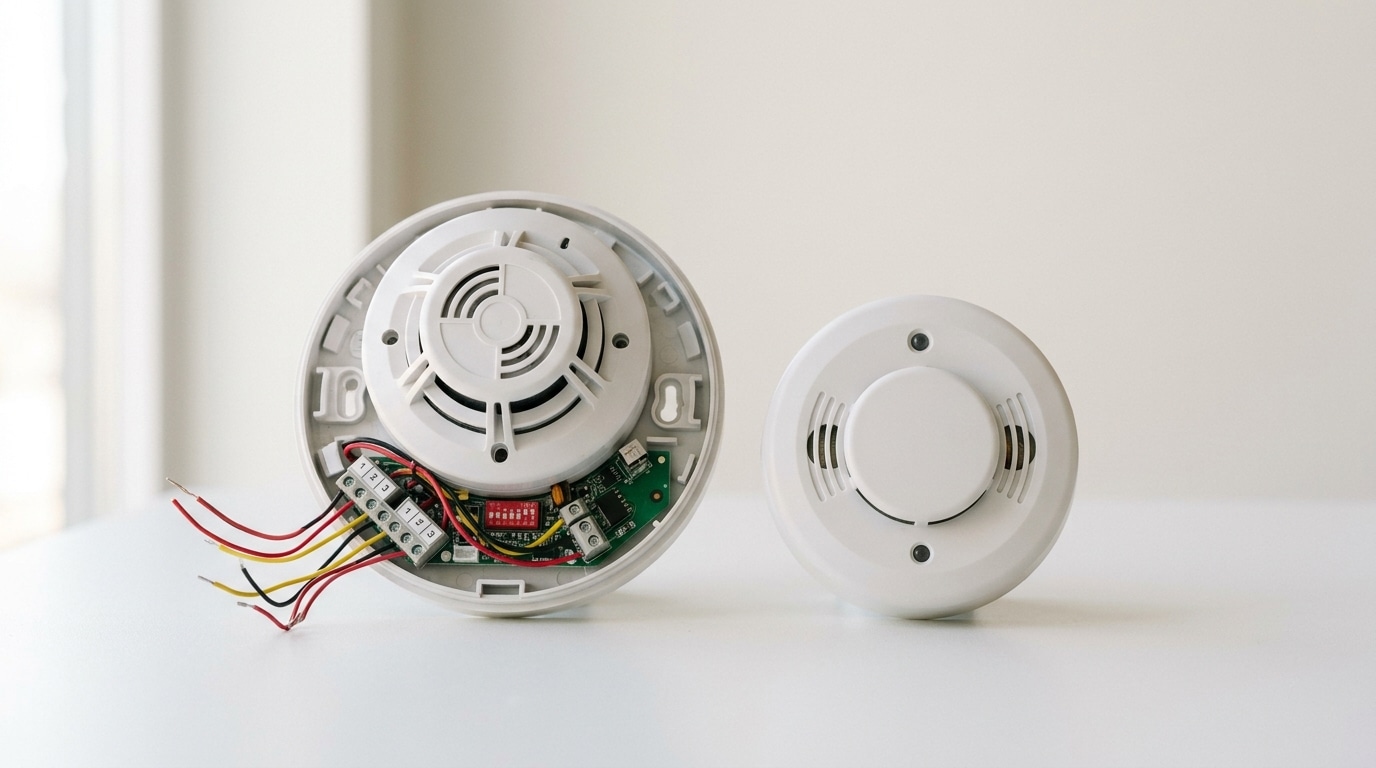 Détection incendie adressable vs conventionnelle : quel système pour votre ERP ? 2 Sécurité et Sérénité Assurée Alise SSI Détecteur incendie adressable et détecteur conventionnel posés côte à côte pour comparaison