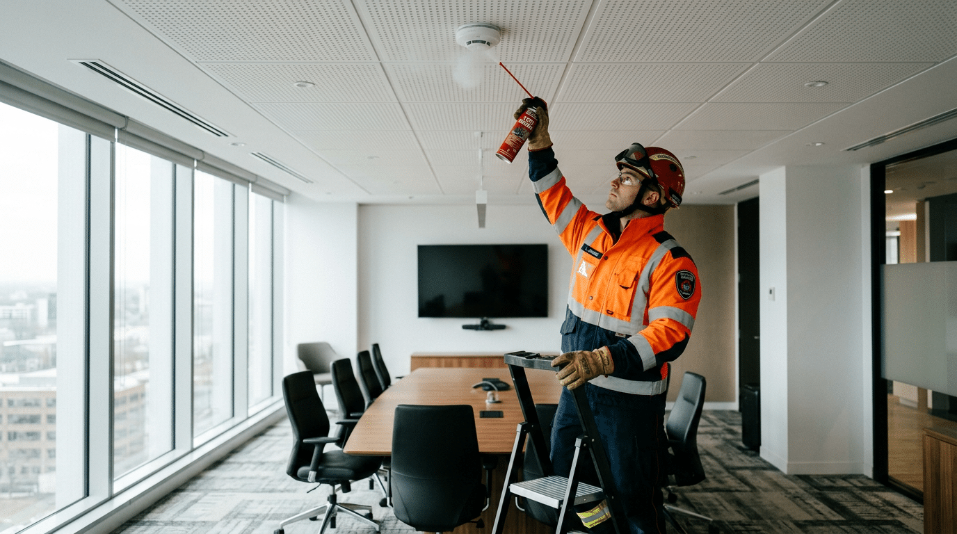 Sécurité incendie Grenoble : conformité, prestataires et spécificités locales 1 Sécurité et Sérénité Assurée Alise SSI Test d'un détecteur de fumée lors d'une vérification périodique SSI dans l'agglomération grenobloise