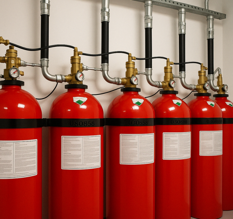 batterie de bouteilles d'extinction automatique à gaz raccordées en chaufferie