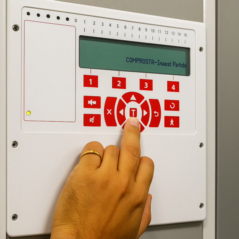 manipulation du clavier d'une centrale de détection incendie lors d'un test